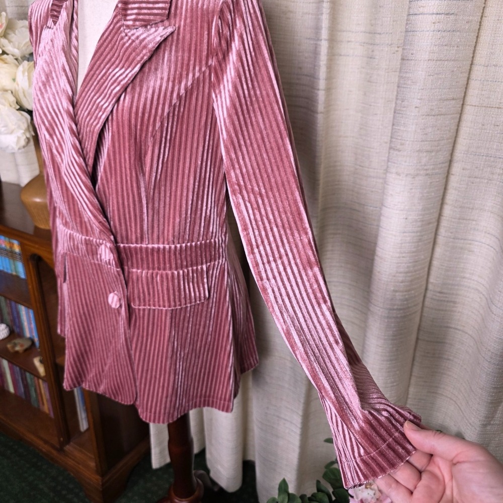 Light Pink Velvet Blazer Boho Romantic Coquette Fairy Size Large - Picture 13 of 16